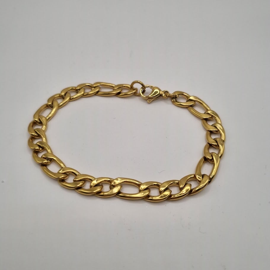 Gullhúðað Figaro stál armband 8mm