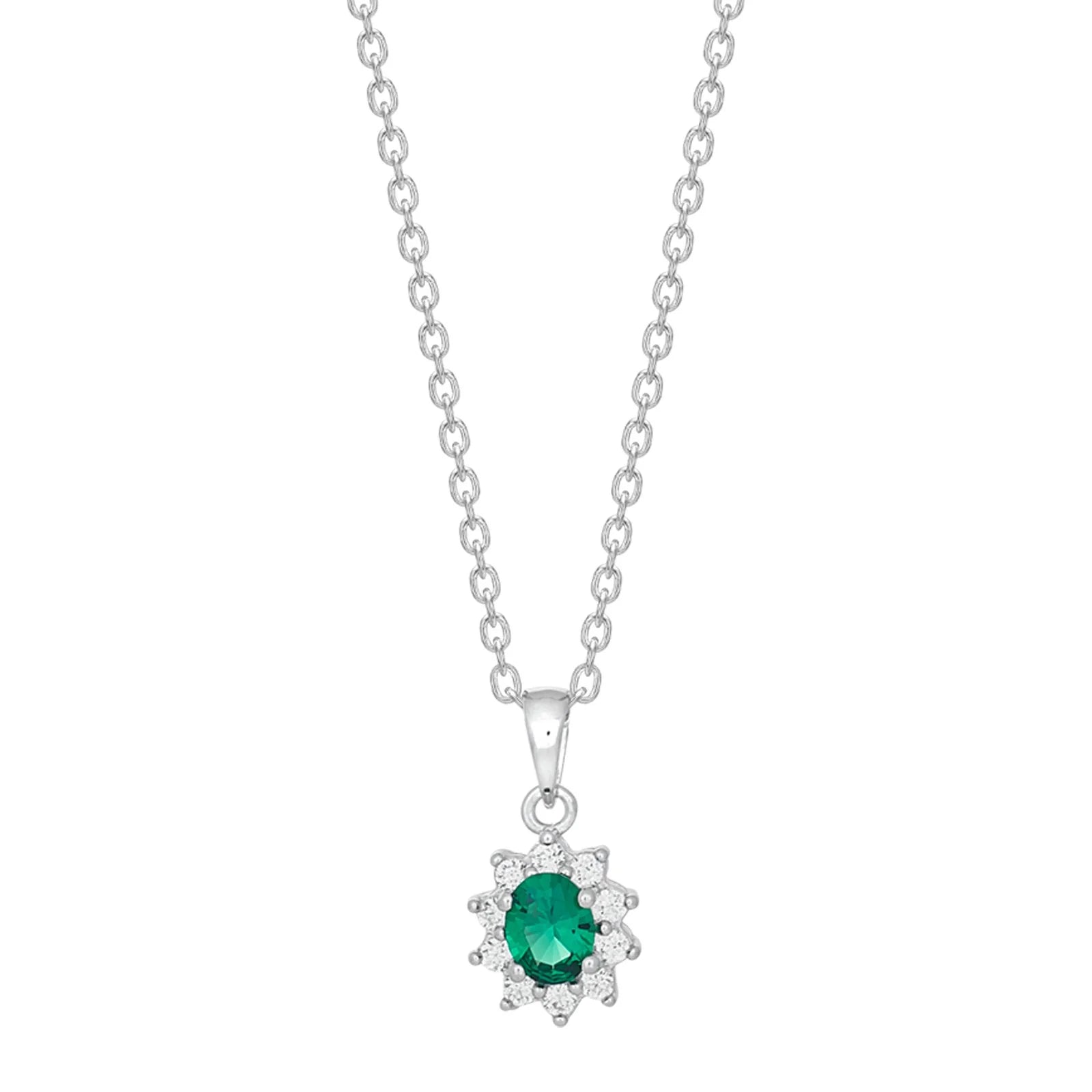 Silfur hálsmen syntitiskur emerald og zirkon