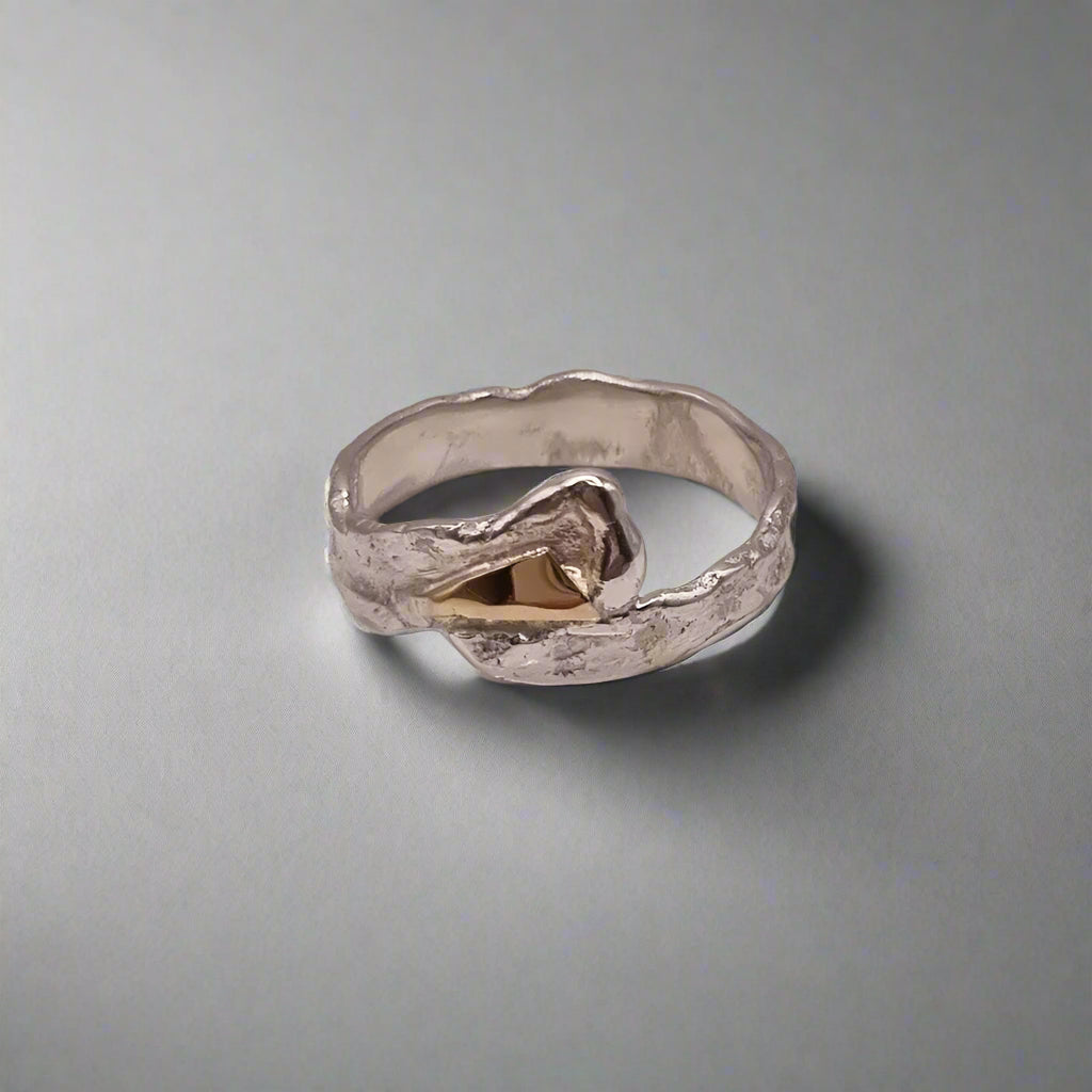 Silfur hringur með 14 kt gulli No 3