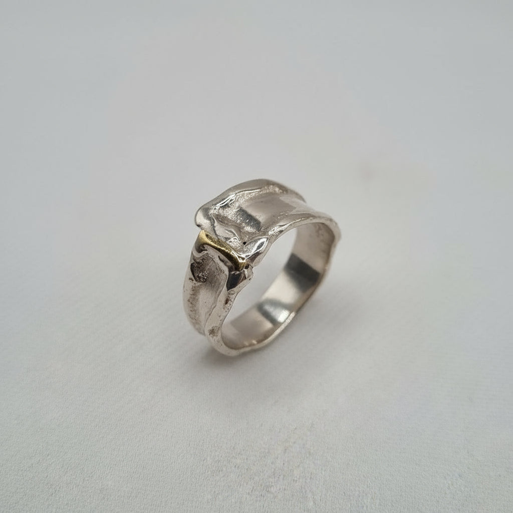 Silfur hringur með 14 kt gulli No 3