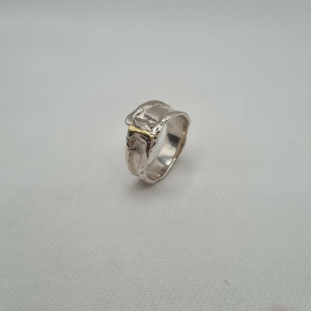 Silfur hringur með 14 kt gulli No 3