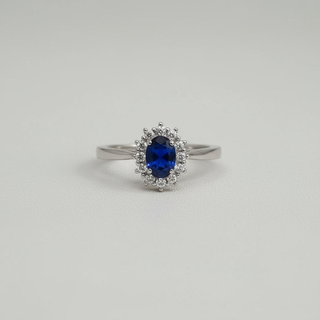 Silfur hringur með zirkon safír stein