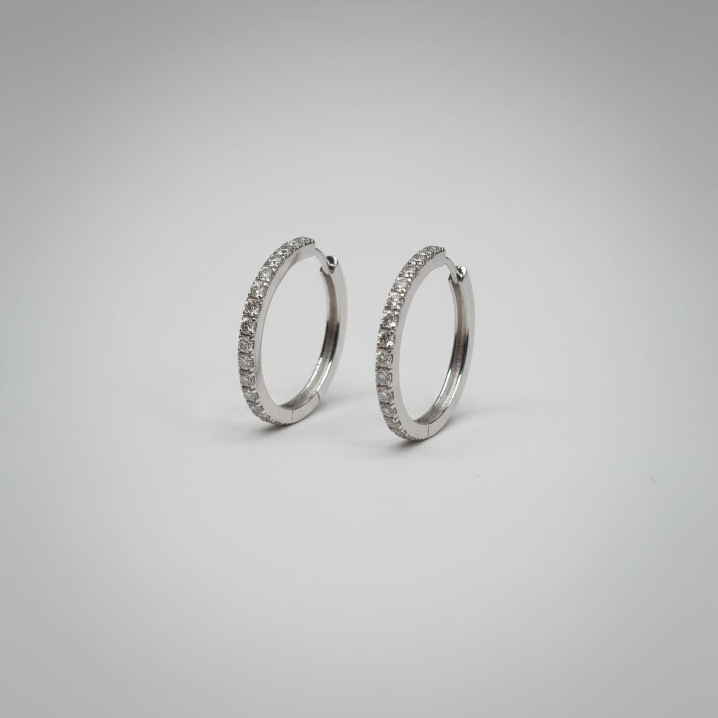 Silfur eyrnalokkar hringir með zirkon steinum No 1