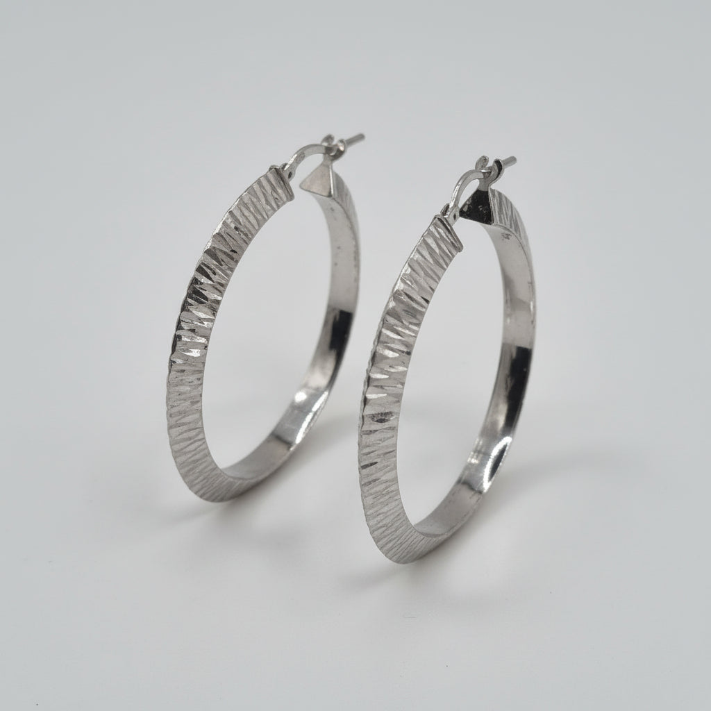 Stórir hamraðir silfur hring eyrnalokkar