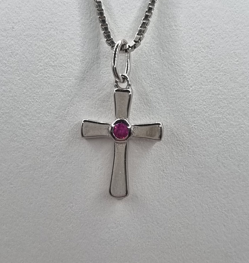 Silfur kross minni með zirkon stein 4 litir