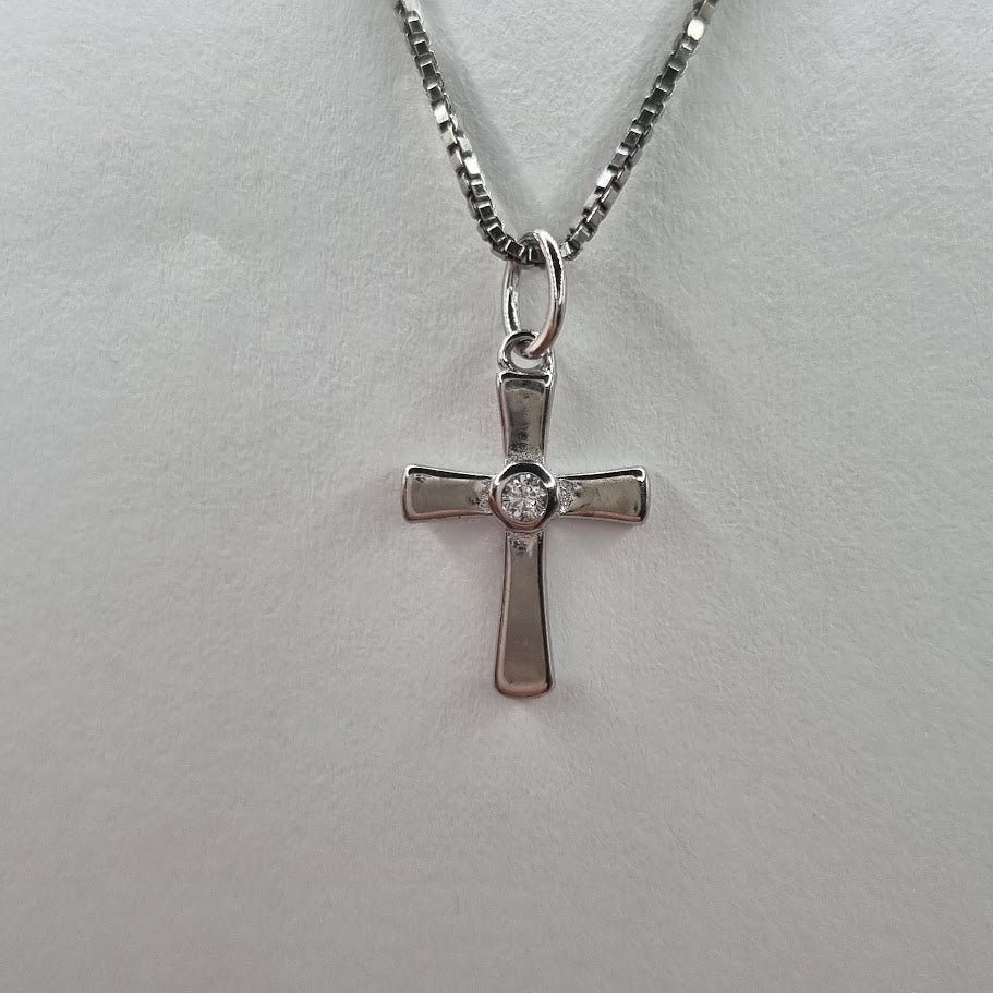 Silfur kross minni með zirkon stein 4 litir