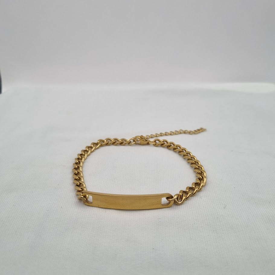 Gullhúðað stál armband 6mm með styttri plötu