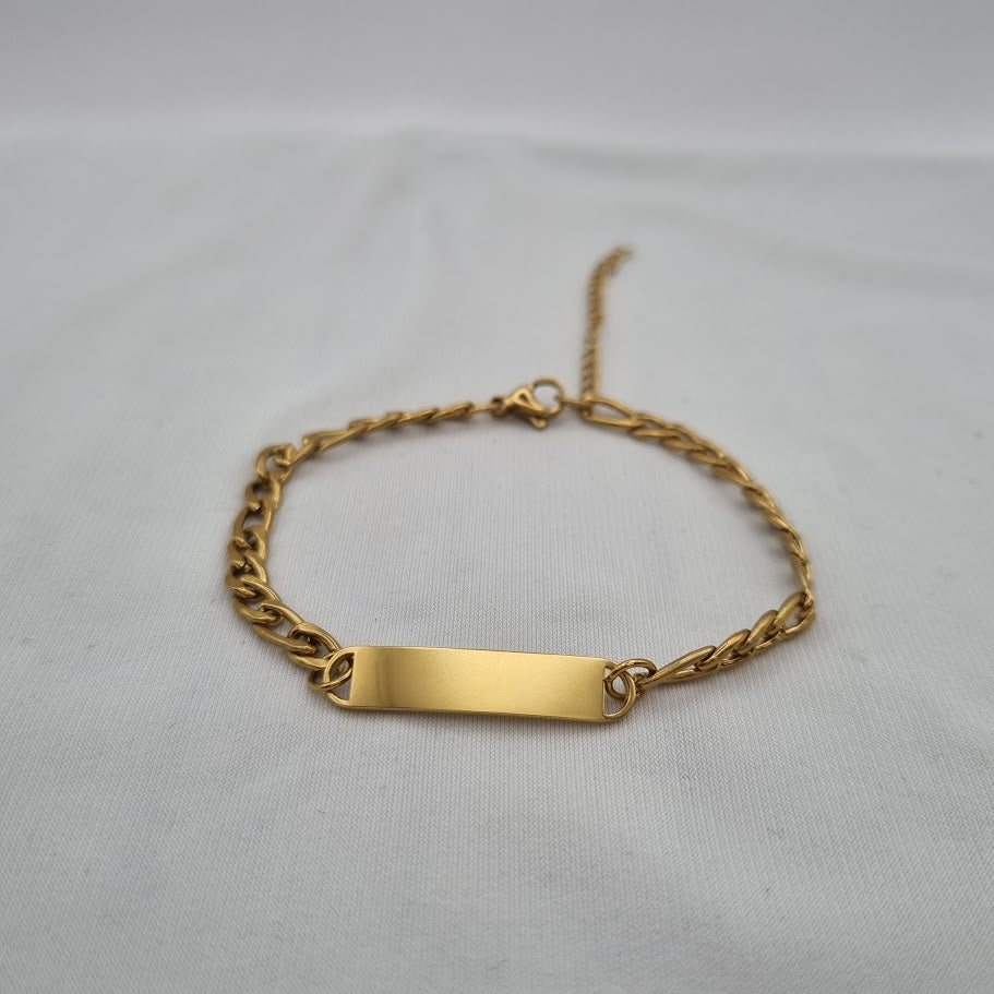 Gullhúðað stál armband 6mm með styttri plötu