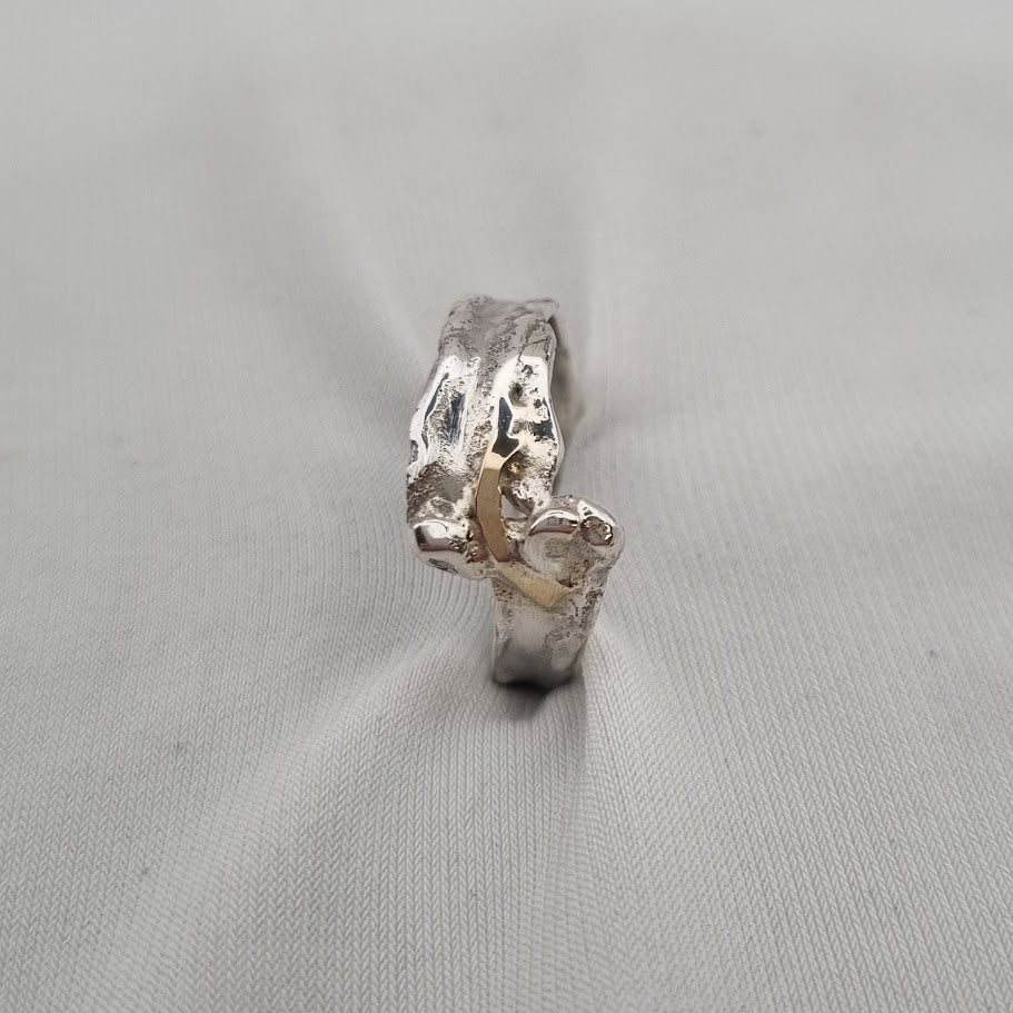 Silfur hringur með 14kt gulli  No 4