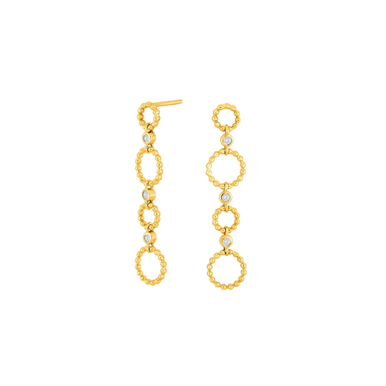 Gullhúðaðir silfur eyrnalokkar fjórir hringir með zirkon steinum á milli