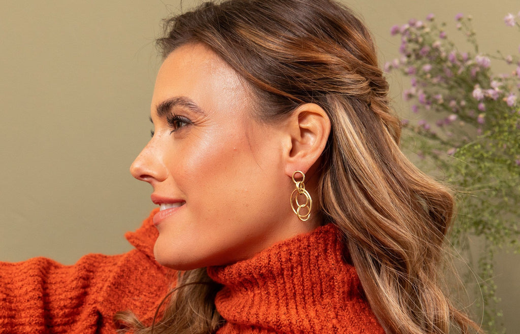 Gullhúðaðir mattir silfur eyrnalokkar margir hringir