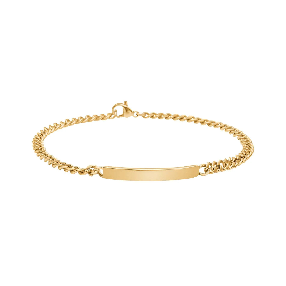 Fíngert gullhúðað stál armband með plötu til áletrunar