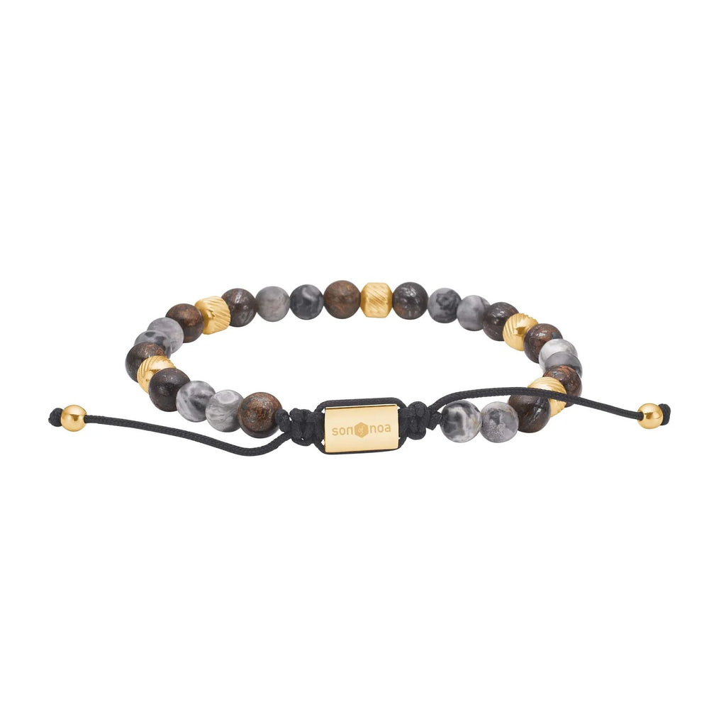 Perlu armband með náttúrulegum steinum og gullhúðuðu stáli