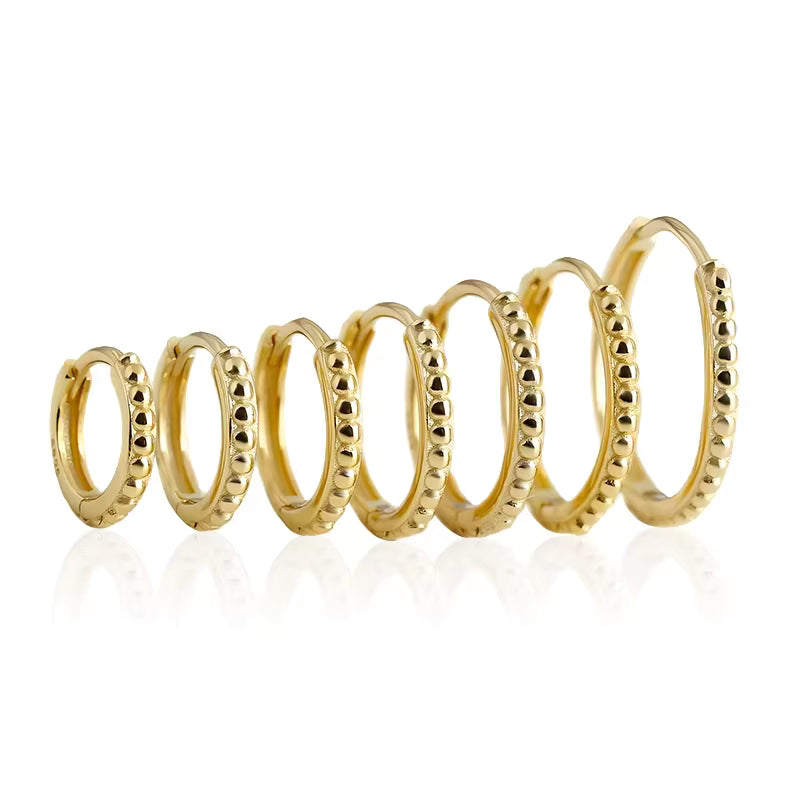 Gullhúðaðir silfur eyrnalokkar hringir með kúlu munstri