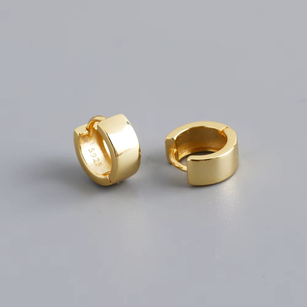 Gullhúðaðir silfur hring eyrnalokkar breiðir