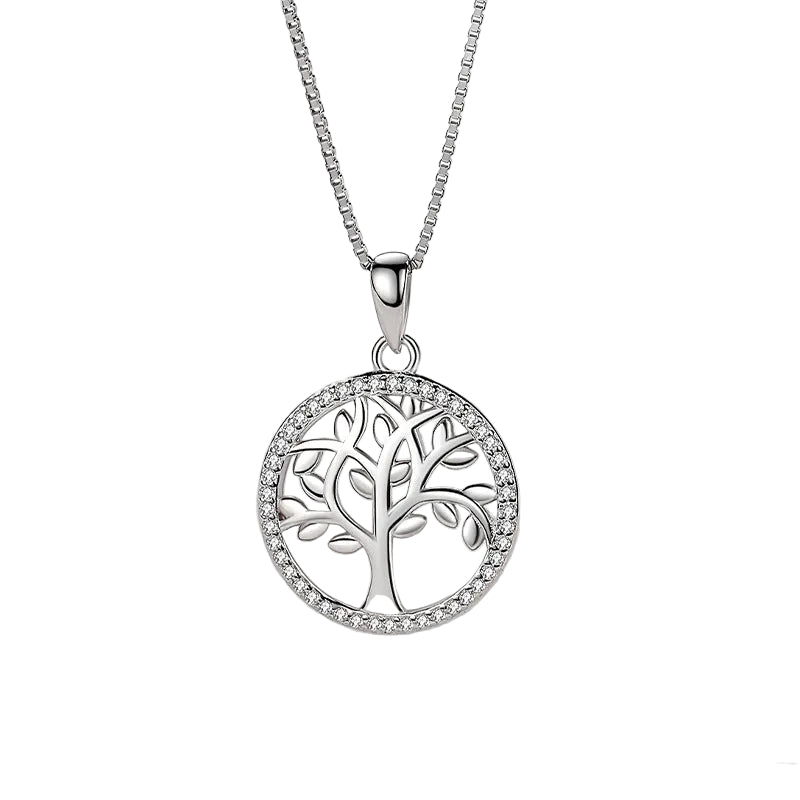 Silfur hálsmen tré lífsins með zirkon steinum