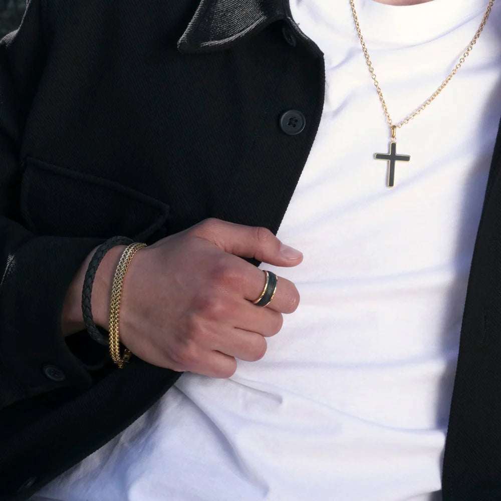 Gullhúðað stál armband fílabeins munstur