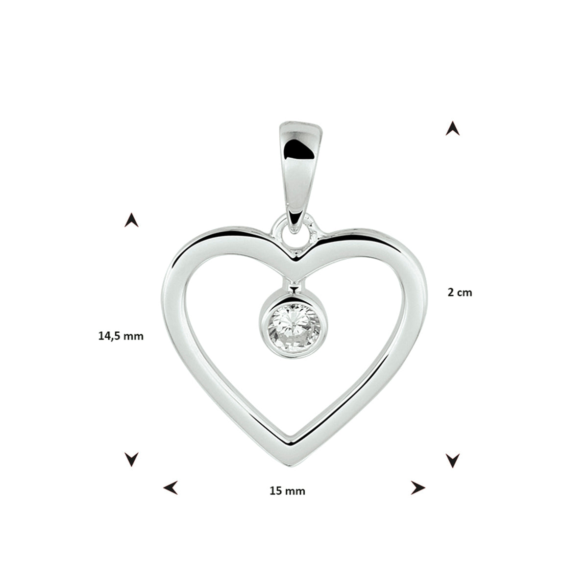 Silfur hálsmen hjarta með zirkonstein